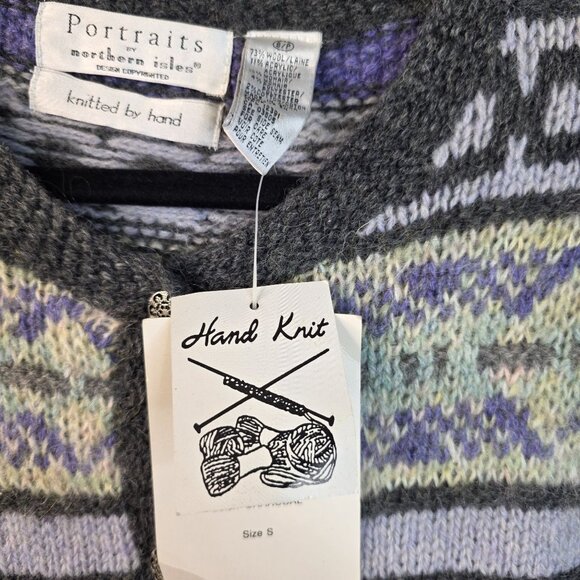 Wool Blend Fair Isle Hand Knit Small Cardigan Portraits Northern Isles Deadstock - Picture 5 of 9